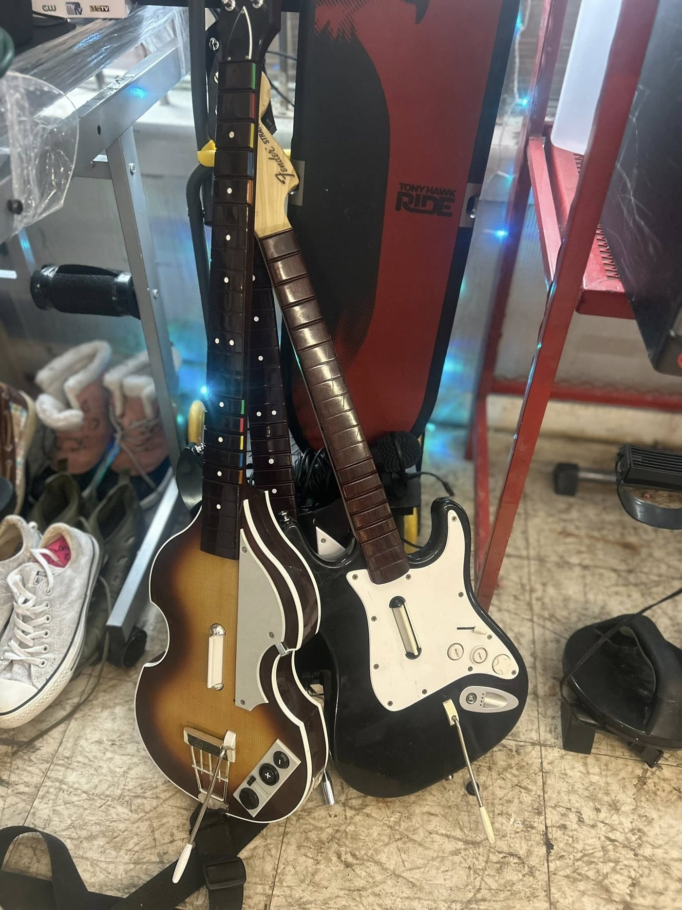 Gaming guitars and boards inside the shop